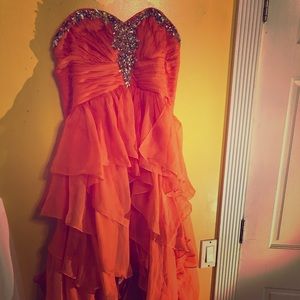 A high low coral peachy dress